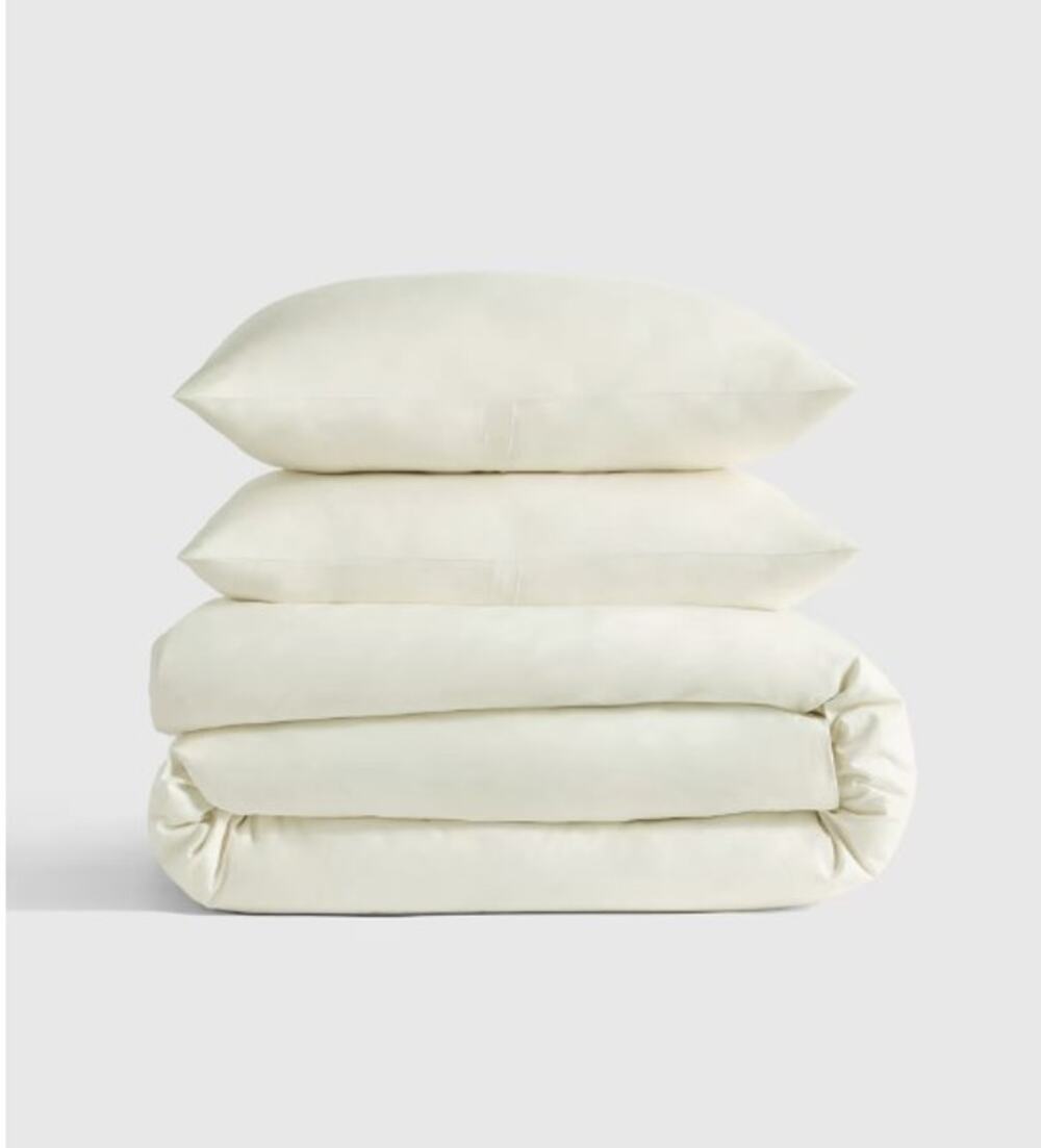 NEW Quince  Ivory Classic Organic Percale Duvet Cover + Shams Set Full Queen